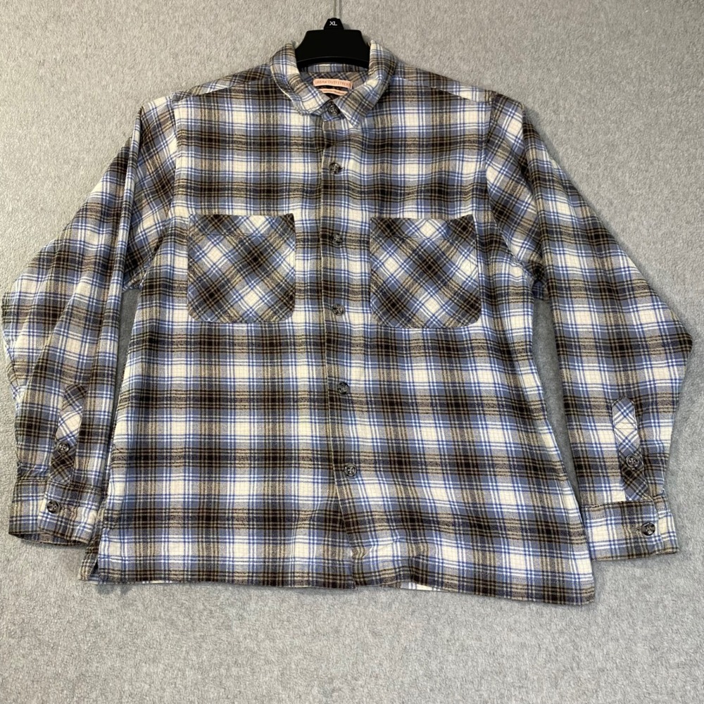 Urban Outfitters Flannel Shirt Mens Medium Blue Brown Plaid Cotton Casual‎ EUC